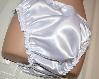 DOUBLE layered silky satin panties, White, SS Sissy Lingerie