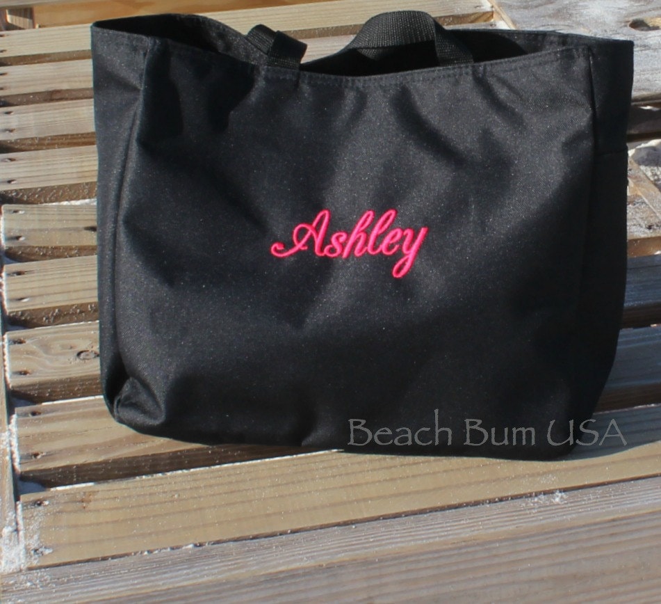 Personalized Tote Bag Large Beach Bag Zipper Closure Neon