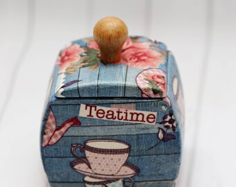 Sugar Bowl With Lid, Pottery Sugar Bowl, Sugar Container, Sugar Pot, Storage Jar, Kitchen Containers,decoupage,handmade,Mother's day present