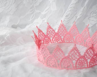 Pink Princess Lace Crown - "Sweet Floral Crown" - fairy tale, royalty, birthday crown, bridal crown, bachelorette party