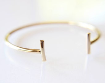 Bar Cuff Bracelet, Gold Cuff Bracelet, T bracelet, Stacking Bracelet, Open Bangle Bracelet, Boho Chic, Adjustable Cuff, Minimalist Jewelry