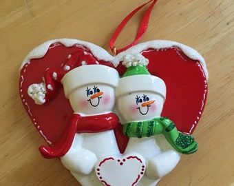 NEW Snowmen Couple Personalized Christmas Ornament