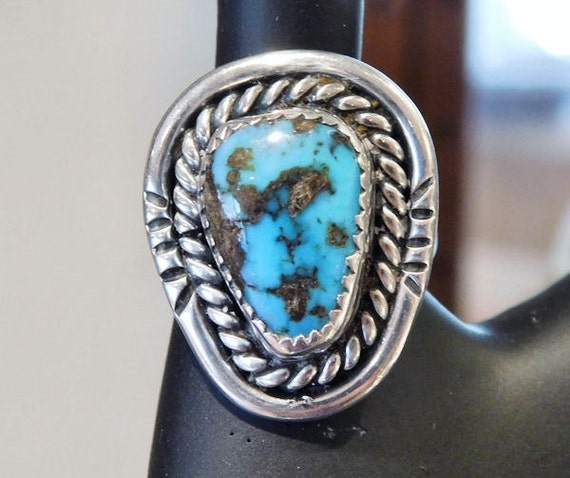 Vintage Turquoise Ring / Morenci Turquoise / Sterling Silver Ring / Native American