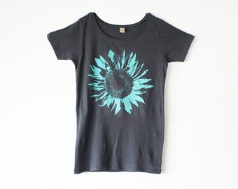 Womens Sunflower T-shirt - Organic Cotton - Bamboo - Sm, Med, Lg and XL - Eco-Frinedly Clothes - Organic Tee