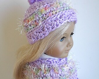 18" Doll Clothes Crocheted Poncho Set in Lavender with Pastel Eyelash Trim handmade to fit American Girl and other 18" Dolls