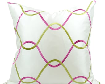 Pink & Green Trellis Pattern Decorative Pillow Cover