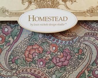Vintage Floral fabric-Cottage chic fabric by Louis Nichole deisgn Studio-Chintz fabric-Pastel color fabric-Quilt fabric-Sold by the 1/2 yard