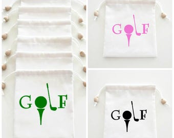 Golf Tournament, Prize Gift Bags, Golf Drawstring Pouch, Accessories Bag, Golf Birthday Gift For Men and Women, Natural Muslin Gift Bags