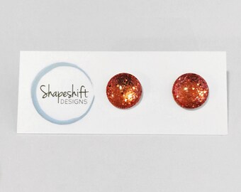12mm Glass Glitter Stud Earrings - Copper