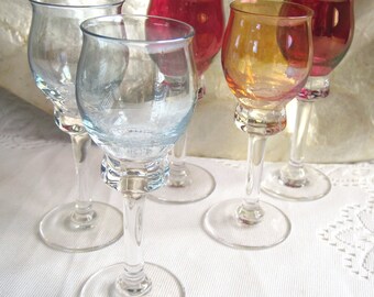Set 5 Cordial Stemware Italy Red Blue Amber Retro Shot Glass Retro Barware Italian Midcentury Barware Vintage Stemware 1950s 1960s Stemware