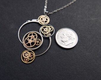 Watch Parts Pendant "Baade" Recycled Mechanical Clockwork Necklace Elegant Sci Fi Steampunk Mechanical Mind Birthday Wedding Gift