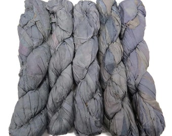 New! Sari Silk Ribbon, 100g , Gray/denim/lavender