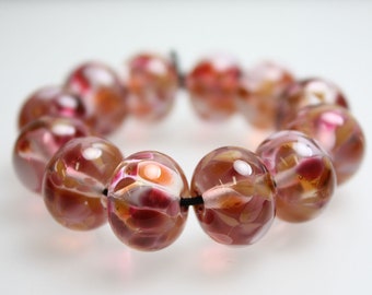 Pink Lampwork Beads, Lampwork Beads, Pink Glass Beads, Beads, Kathys Bead Shop, Pink and Orange Beads, Beads for Jewelry Making, Glass Beads