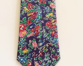 SHIPS IMMEDIATELY, Blue Men's Necktie, Liberty of London tie, floral tie, blue and red necktie, blue men's tie, fall tie