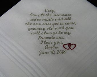 GROOM Gift from BRIDE Personalized Embroidered "A Lifetime of Memories and More to Come" Wedding Handkerchief