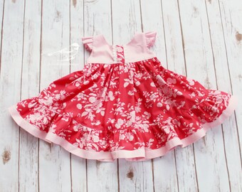 2t Girls dress Toddler dress Valentine dress Twirly dress Spring dress Easter dress Ruffle dress Birthday dress Roses Floral Ready to ship