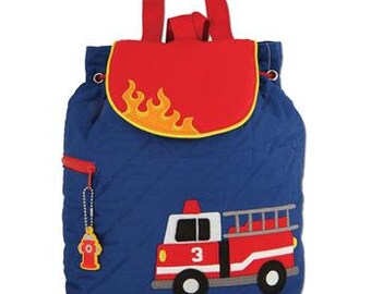 Personalized Stephen Joseph Quilted Firetruck Backpack, Diaper Bag, Toddler Bag, Overnight Backpack with FREE Embroidery