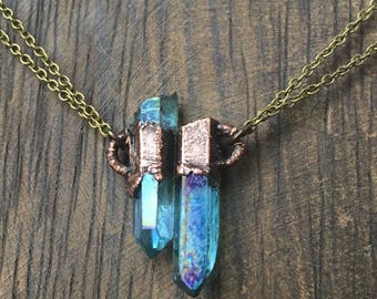 Crystyal Necklace , Copper Necklace, Electroformed Necklace, Crystal Necklace, Electroformed, aqua aura necklace