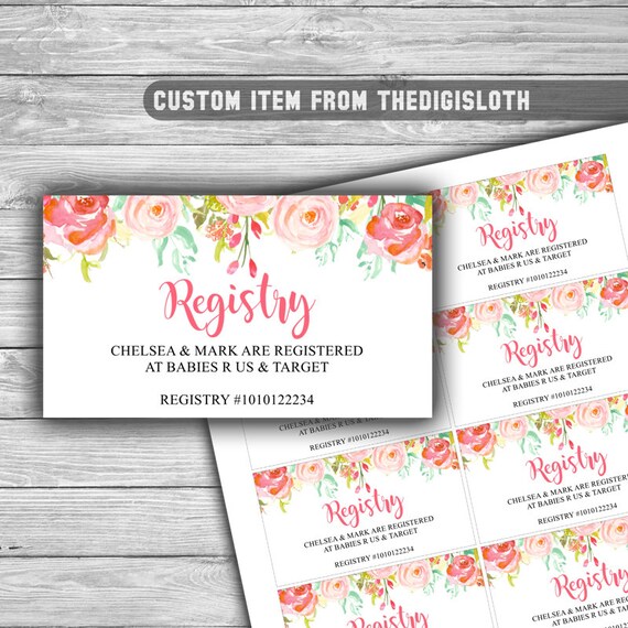 Custom Floral Pink Baby Shower Registry Cards