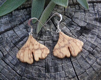 Small Ginkgo earrings, Itty Bitty Dangle earrings, Ginkgo leaf Jewelry, Ginkgo earrings, Nature lover gift, Wooden earrings, herbalist gift