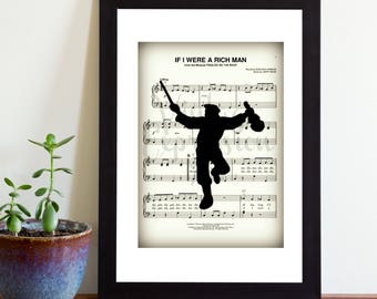 Fiddler on The Roof, If I Were a Rich Man, Jewish, Judaica, Musical, Theater, Silhouette, Print Art