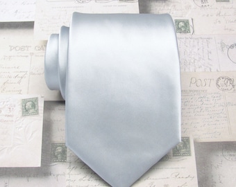 Mens Tie Silver Neckties With *FREE* Matching Pocket Square Set