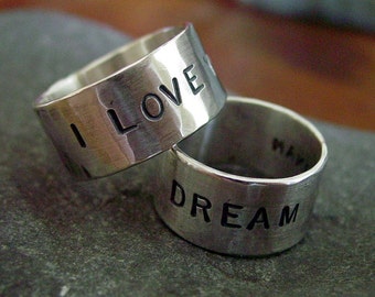 10mm WIDE Band Sterling Silver Sentiment Ring - ANY SIZE - Creative Mode