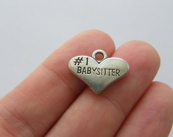 4 #1 Babysitter charms antique silver tone M752