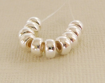 Sterling Silver Bead, 5mm Rondel Spacer, 10 Beads 925 high polish jewelry supplies