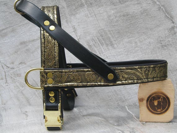 Floral Leather Dog Harness with Solid Brass Hardware, Adjustable Harness for Small and Large Dogs, Fashion Dog Harness, Comfort Dog Harness