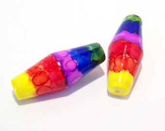 Handmade Polymer Clay Beads - Rainbow Inked Batik
