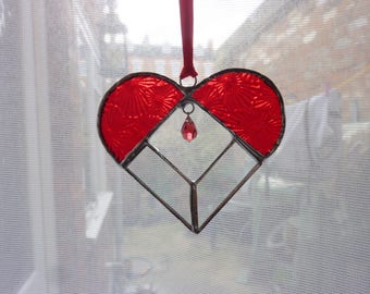 Red heart stained glass suncatcher,Heart Suncatcher.