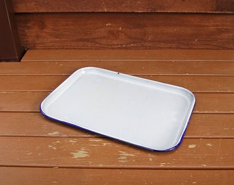 Enamel Tray, Enamelware Tray, Black & White Tray, Vintage Enamel Tray, White Enamel Serving Tray