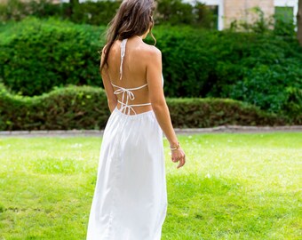 Summer Backless Dress 100% Cotton Handmade - boho maxi dress, long dress