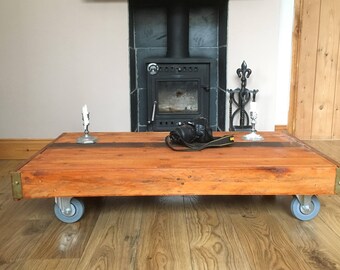 Old Industrial Style Low Cart Table.