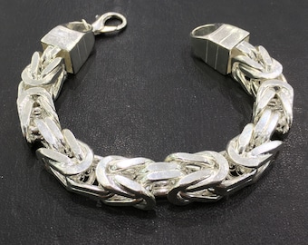UNIQUE Handmade 925 Sterling Silver Cubic Bali Byzantine King Chain Bracelet solid 270 gr. - 14 mm