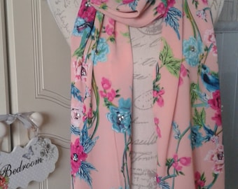 Hand beaded floral scarf