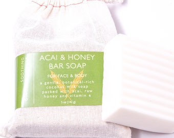 Coconut Milk Soap | Raw Honey, Acai Seeds, Handcut Soap, Holiday Gifts, Stocking Stuffers for Women, Stocking Stuffers for Her