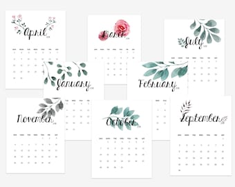printable wall 2018 calendar with hand painted watercolor flowers housewarming floral calendar printable office calendar instant