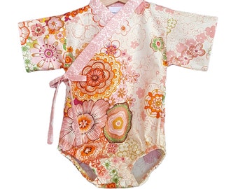 Baby Kimono Bodysuit - Japanese Garden- Baby Romper - Asian baby clothes japanese jinbei
