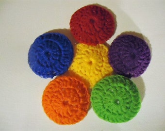 4" Pot Scrubbers Scrubbies Single Layer Nylon Net - Set of 6 - Assorted Colors - Handmade Crochet