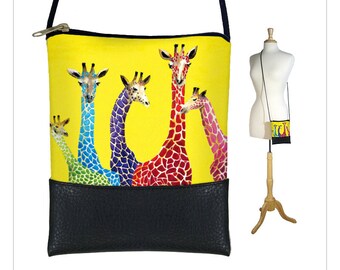 Clara Nilles Sling bag, mini crossbody bag, small shoulder bag purse fits iPhone 6 Plus Case, giraffe yellow RTS