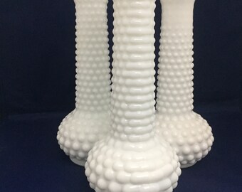 Vintage White Milk Glass Hobnail E O Brody Made in USA - Set of 3 / 1960's E O Brody Hobnail Milk Glass