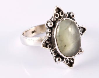 Prehnite 92.5 sterling silver ring size 8 us