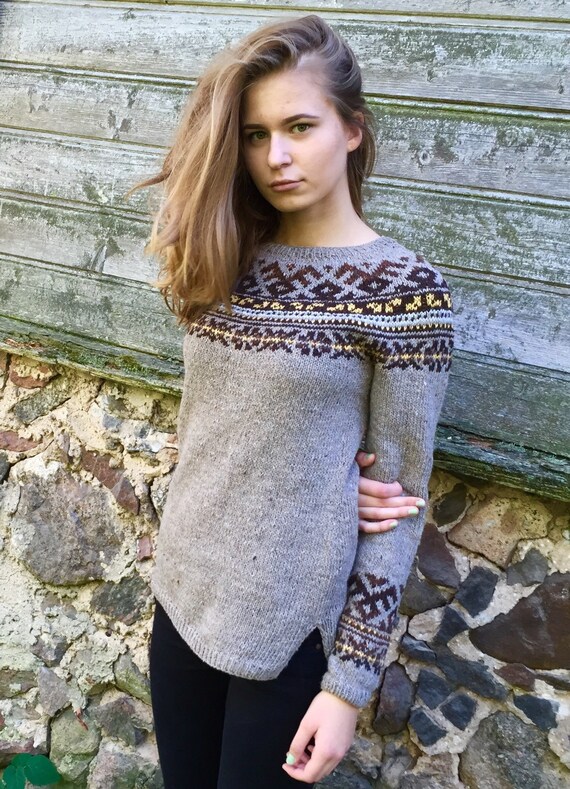 Fair Isle sweater Icelandic sweater Taupe sweater Women's