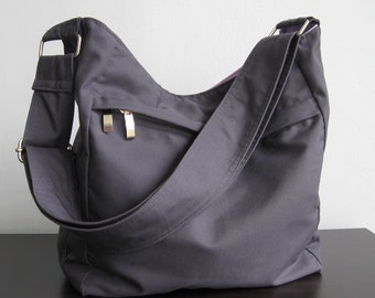 Sale - Grey Cotton Hobo Bag, Purse, Tote, Messenger bag, Crossbody bag, Diaper bag, Shoulder bag, Women - Faye