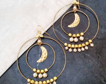Romantic Bohemian Moon Hoop Earrings