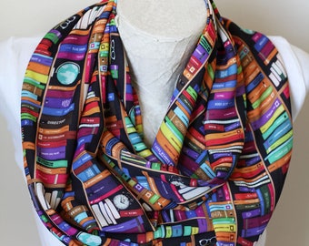 Bookworm Gifts Book Scarf Bookshelf Scarf Book Lover Gift Librarian Gift Infinity Scarf Bookish Gifts for Writers Literary Gifts for Readers