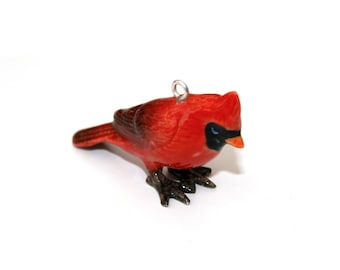 Porcelain Bird Necklace, Red Cardinal Necklace, Animal Necklace
