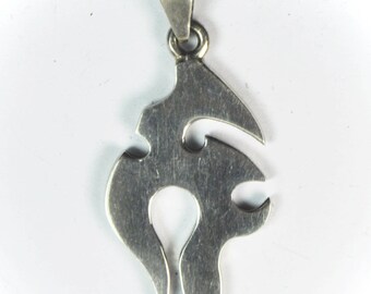 Beautiful Sterling Silver Flame Abstract Pendant 1.75"